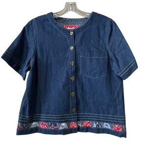 Koret City Blues Women Size Small Button Down Short Sleeve Shirt Embroidered